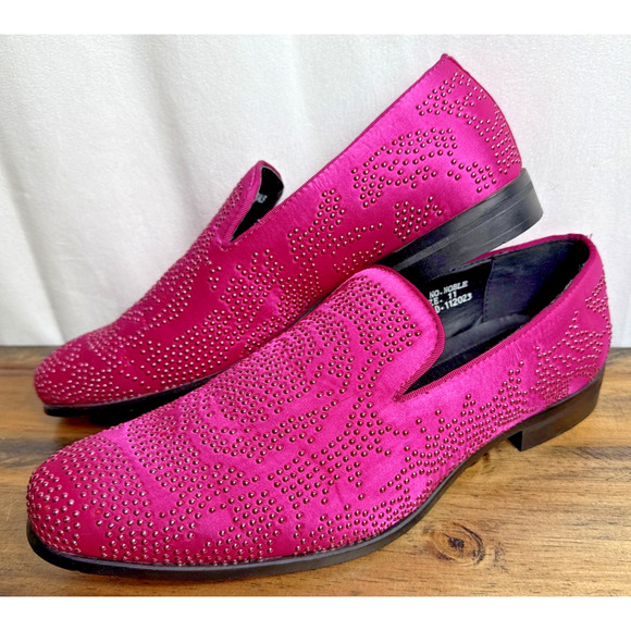 Fuchsia Sequin Stone Men's Loafers Size 11 Slip On Dress Shoes Wedding Prom Date - Picture 2 of 10